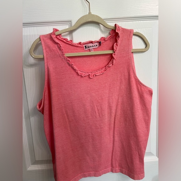 Vintage Iworld coquette pink ruffled tank top size large - Picture 1 of 4